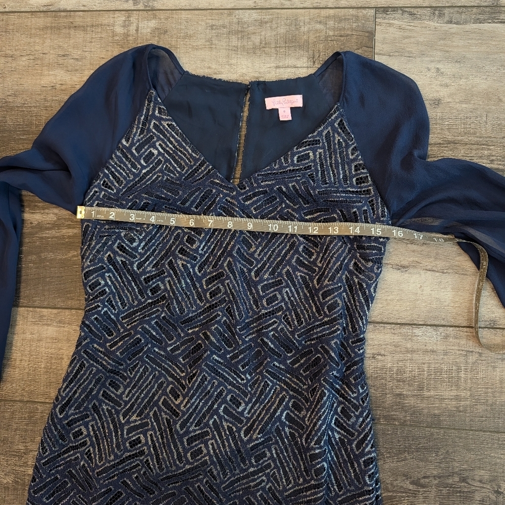 Lilly Pulitzer Navy and Metallic  Silver Dress Sz 0 - Picture 7 of 10